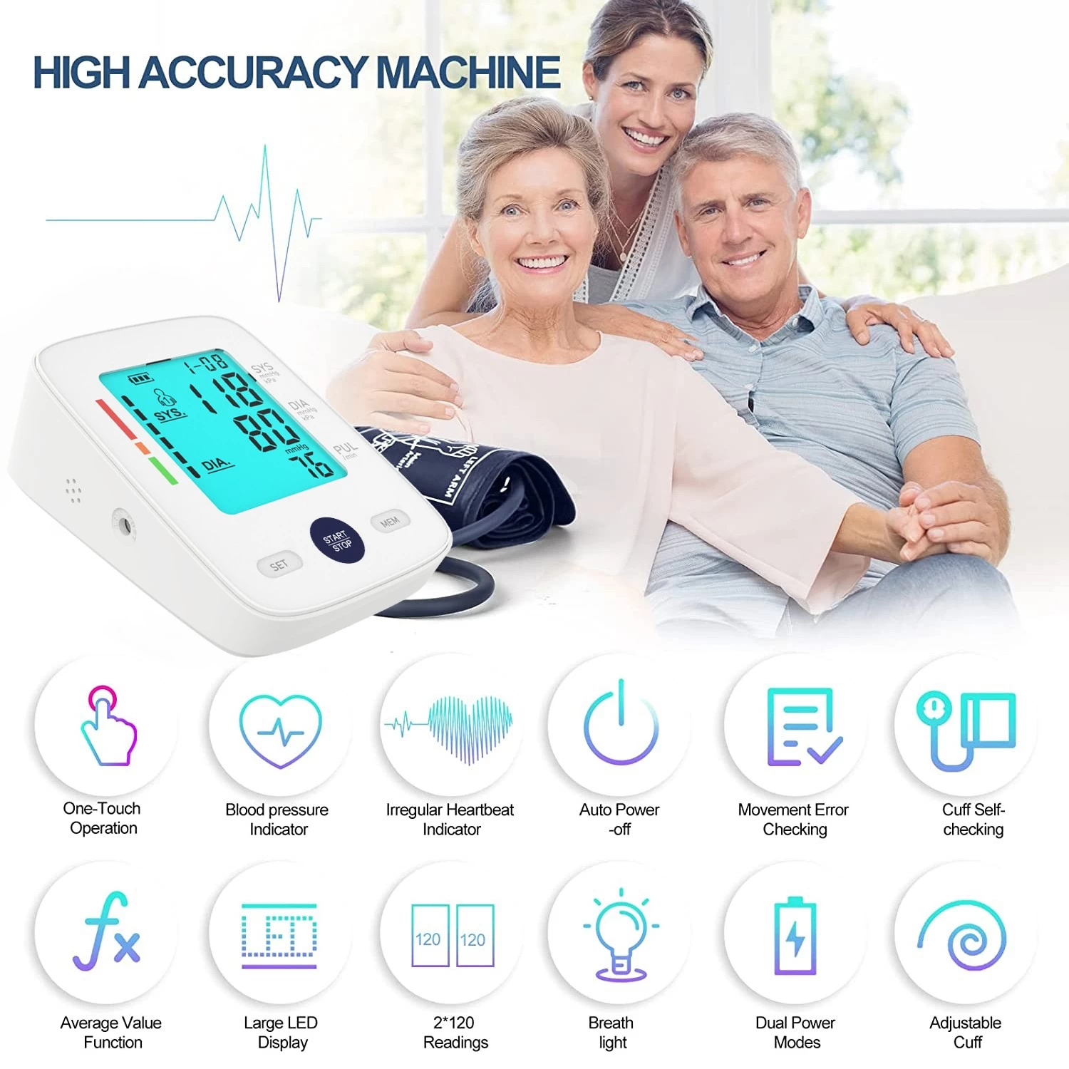 ราคาโรงงาน Digital Arm Type BP Machine CE ได้รับการอนุมัติเครื่องวัดความดันโลหิตด้วยเสียง