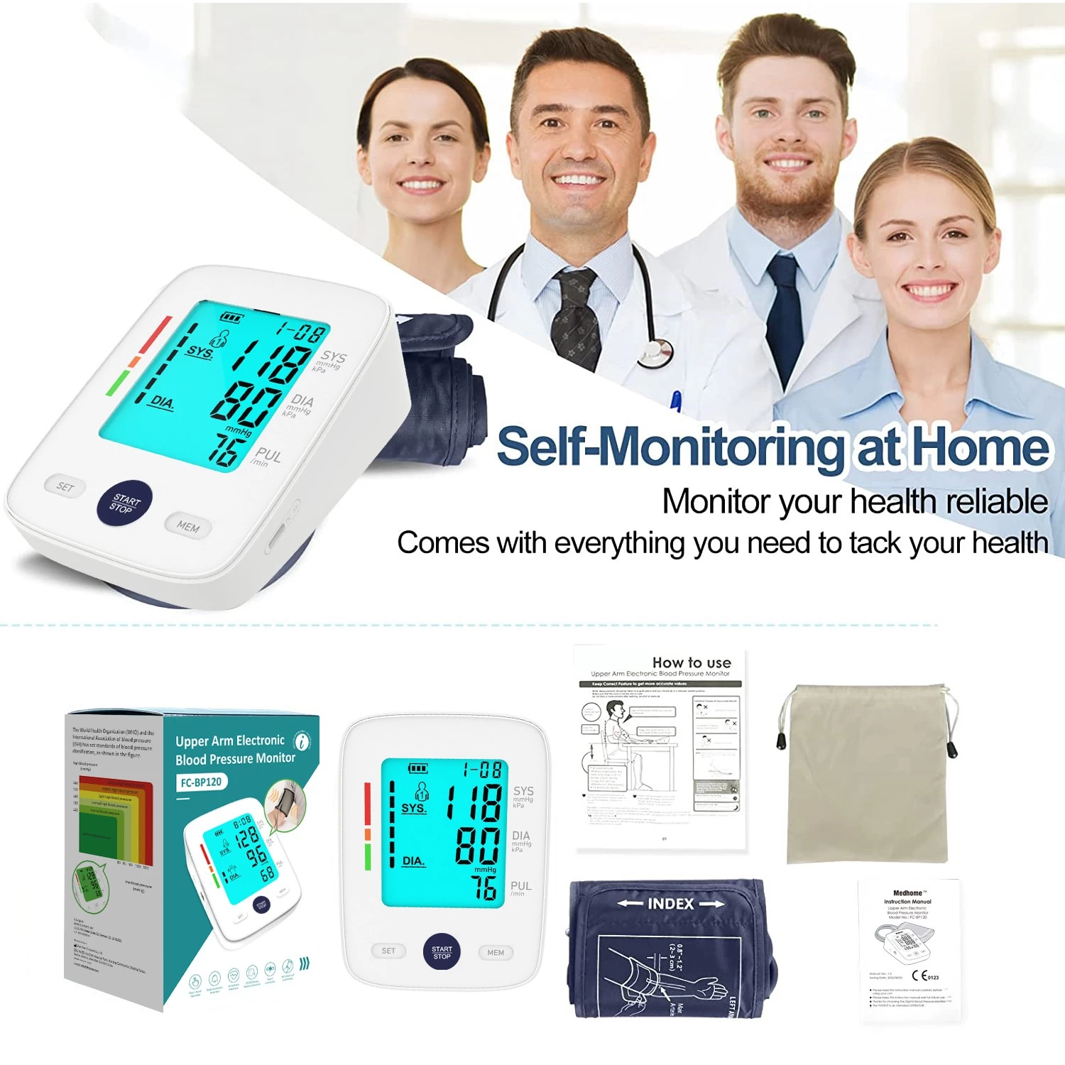 ราคาโรงงาน Digital Arm Type BP Machine CE ได้รับการอนุมัติเครื่องวัดความดันโลหิตด้วยเสียง