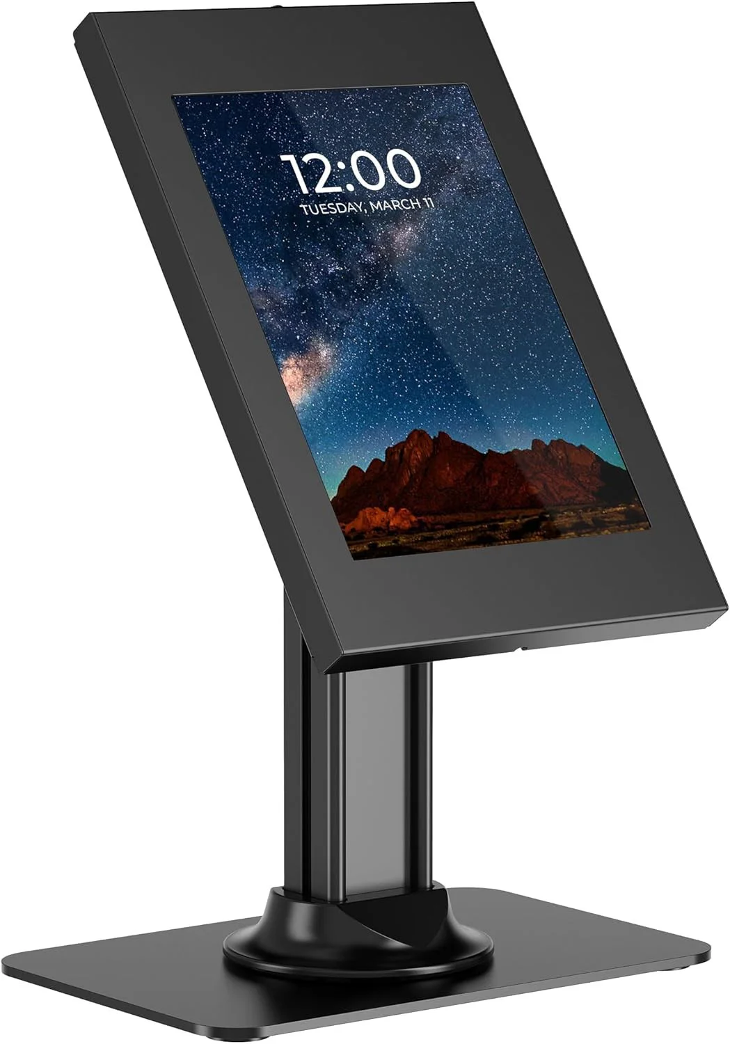 China Anti-Theft Tablet Kiosk Stand | Locking Countertop iPad Enclosure with Base | Universal Metal Tablet Holder Factory Supplier in China manufacturer