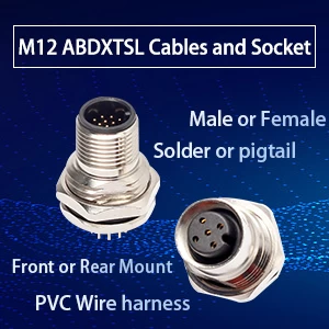 M12 3 4 5 6 8 12 Conector de montaje de panel frontal o trasero masculino masculino de 17 pines