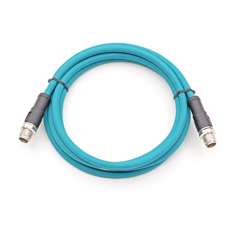 M12 4 pair twisted 8 core X coded male cable