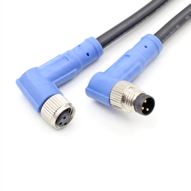M8 3 core male to female right angle cable