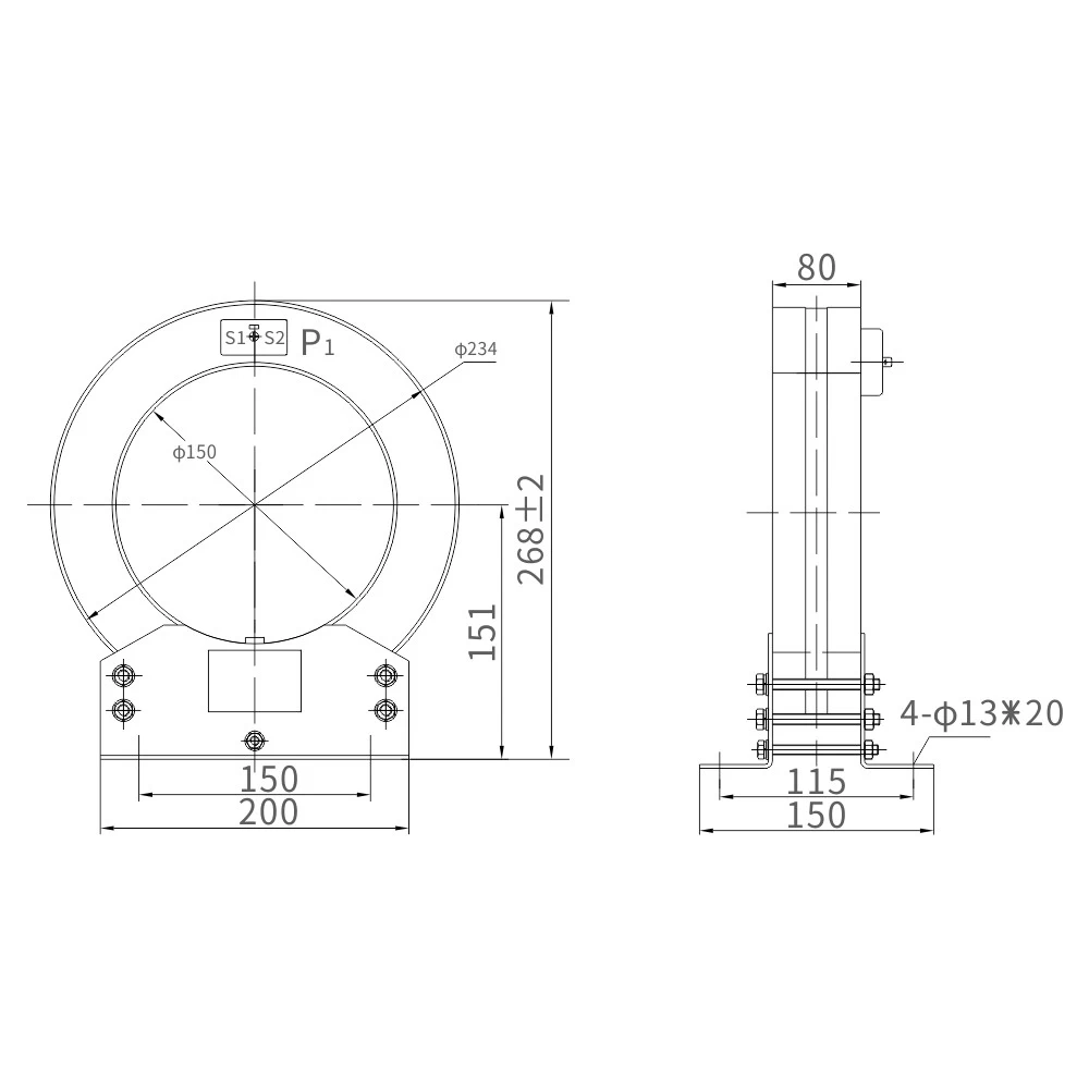 ประเทศจีน LXZ-150/235*80 ข้อมูลจำเพาะและขนาดหม้อแปลงไฟฟ้าปัจจุบัน ผู้ผลิต
