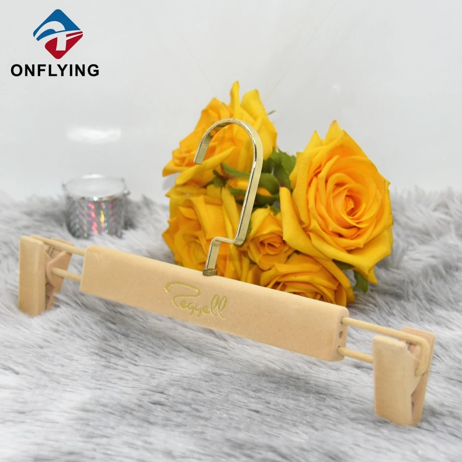 China Gold Square Hook Custom Pink Velvet Pants Hanger Factory Supplier manufacturer