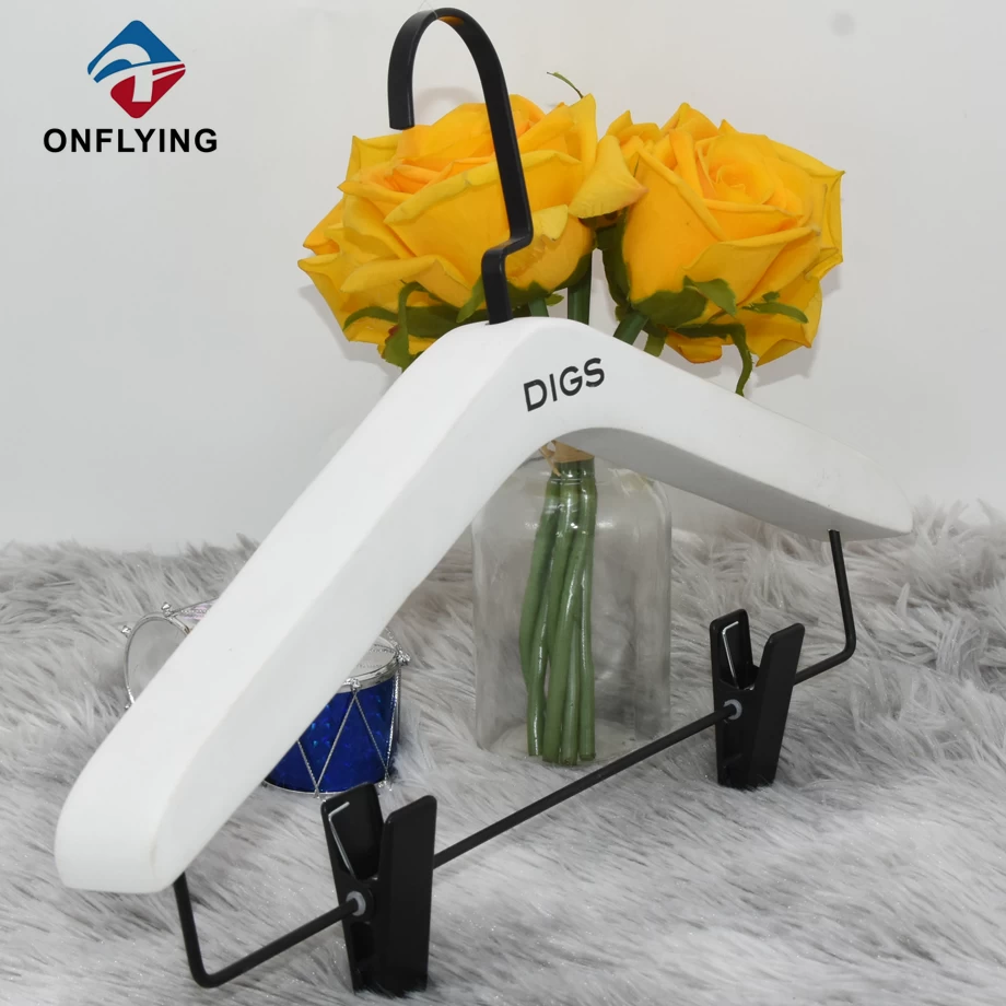 China Luxury Custom Logo Brand Set White Lady's Hangers for Clothing Store China Factory manufacturer