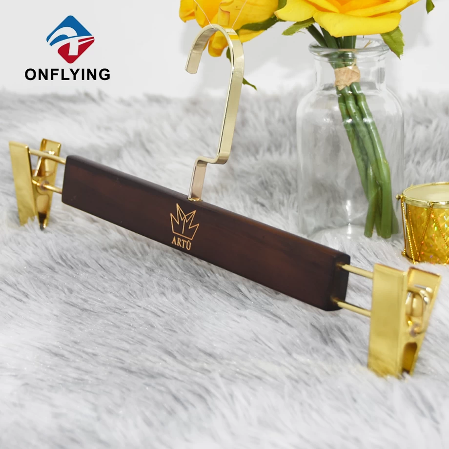 China Custom Logo Durable Solid Pants Skirt Brown Wood Clip Hanger China Manufacturer manufacturer