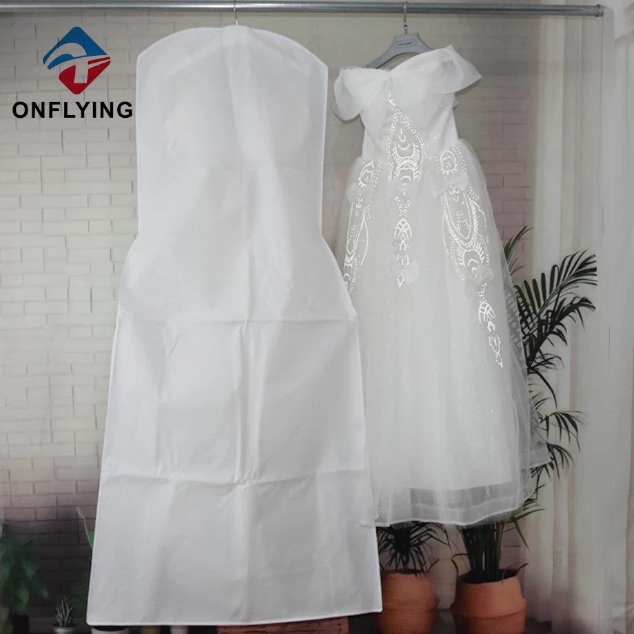 China Custom Extra Long weiß nicht gewebte Brauthochzeitskleid Staubbeutel China Fabrik Hersteller