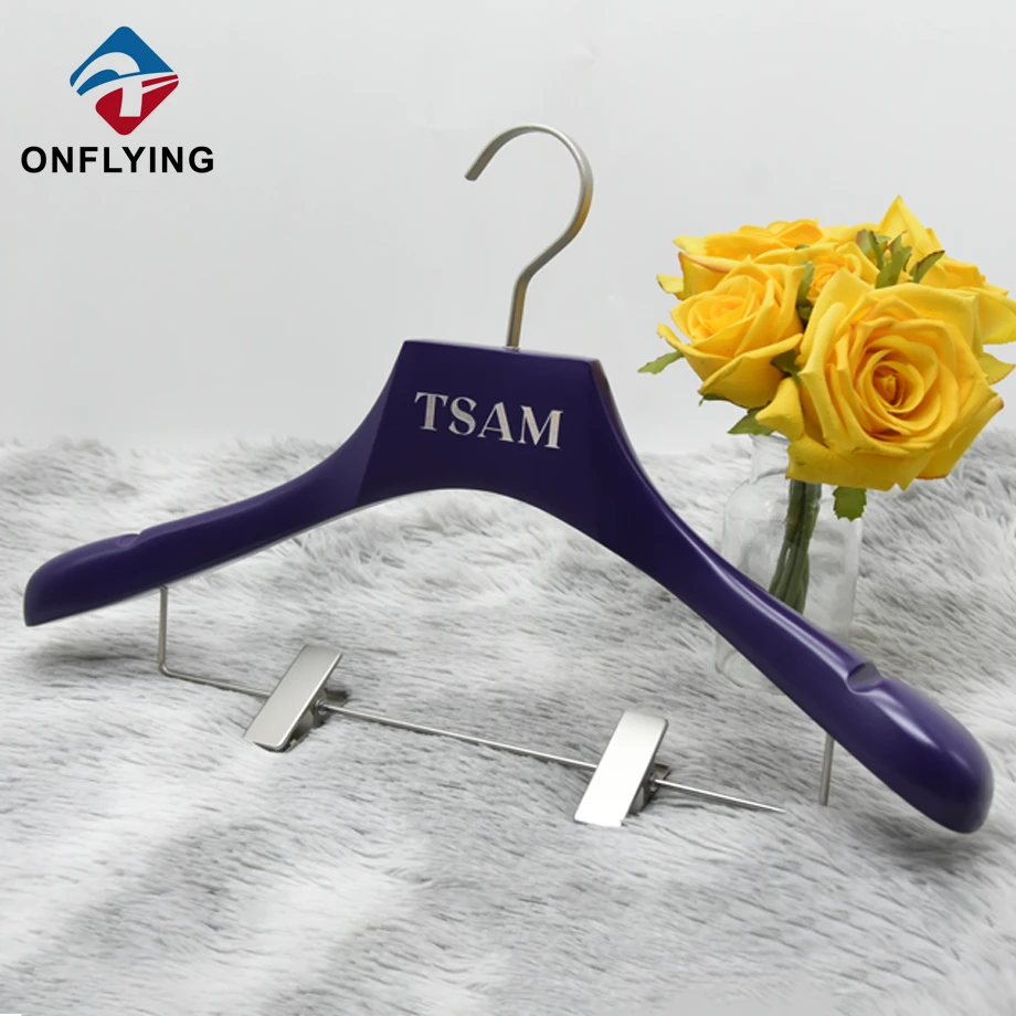 Purple Wooden Hanger With Clips Supplier