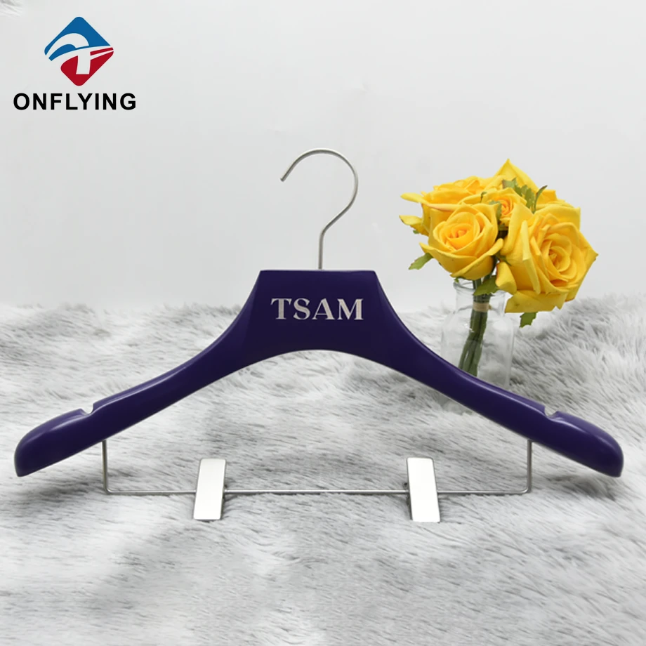 Purple Wooden Hanger With Clips Manufacturer
