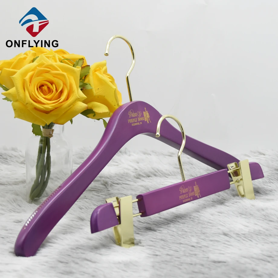 Customized Purple Wooden Hanger Set Supplier,