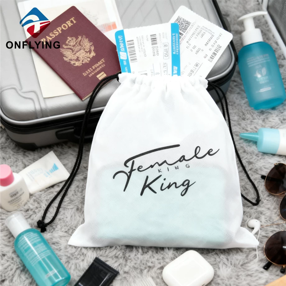 중국 재사용 가능한 친환경 선물 흰색 부직포 졸라매는 끈 가방 중국 공장 제조업체