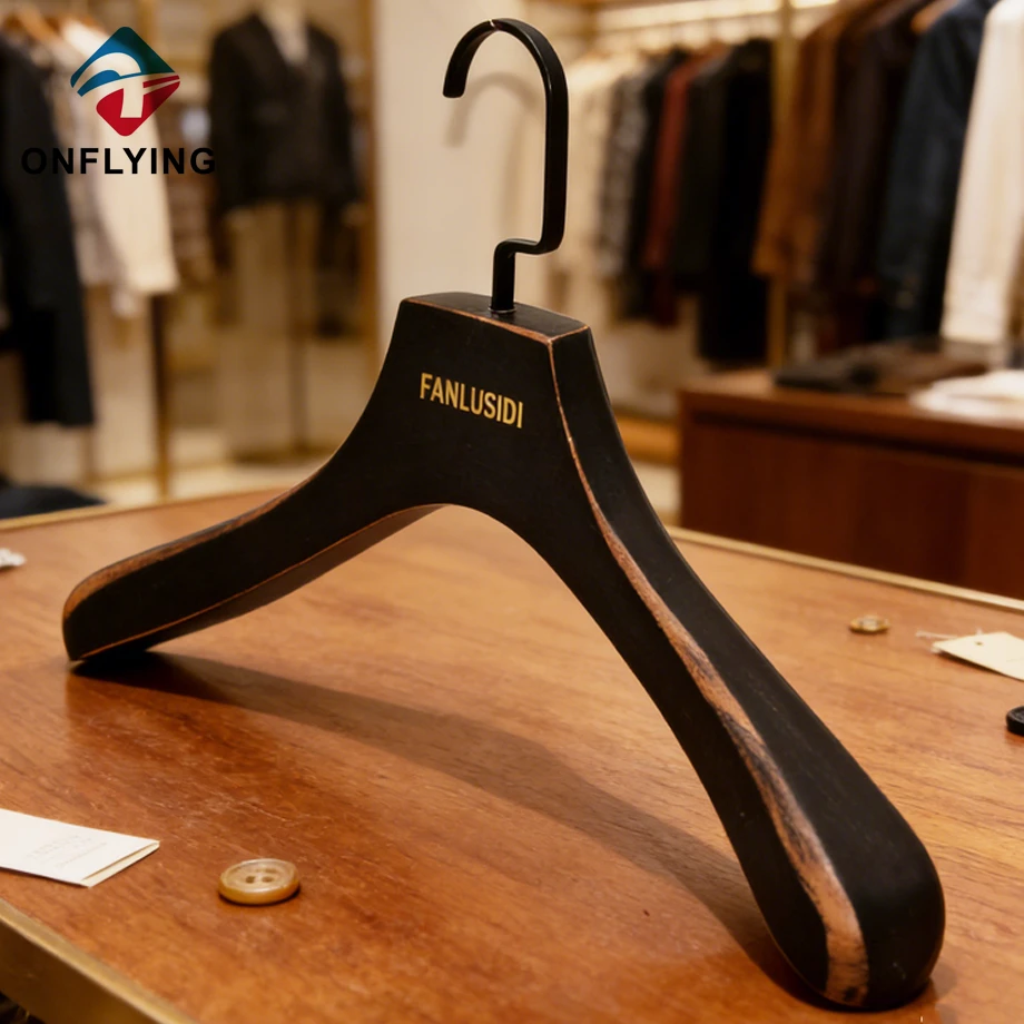 中国 頑丈な黒い四角いフック木製高級ハンガー中国工場 メーカー