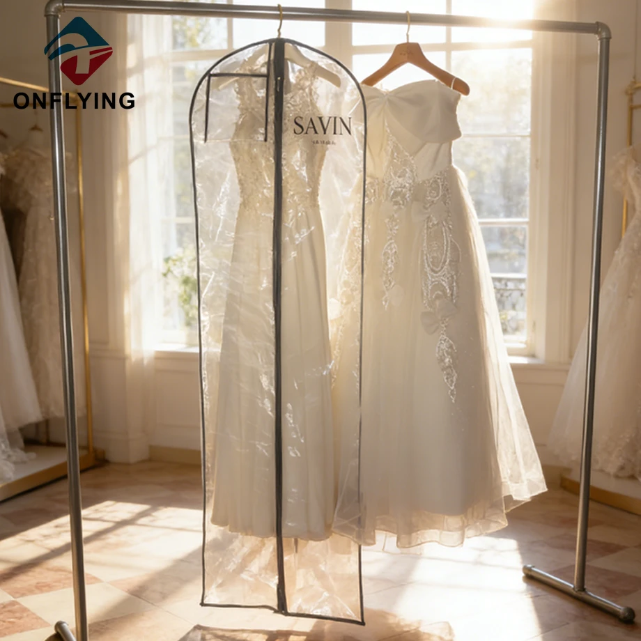 中国 PEVA ブライダル ドレス ガウン透明な結婚式の服の明確なガーメント バッグ中国工場 メーカー