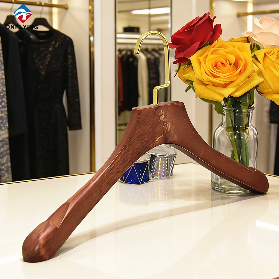 China Wholesale Top Quality Customized Luxury Brown Dress Wood Hanger Non slip Manufacturer China manufacturer