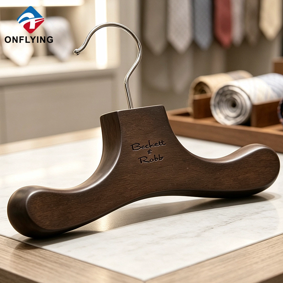 China Premium Elegant Polished Compact Glossy Solid Smooth Wooden Tie Hanger Custom logo Supplier China manufacturer