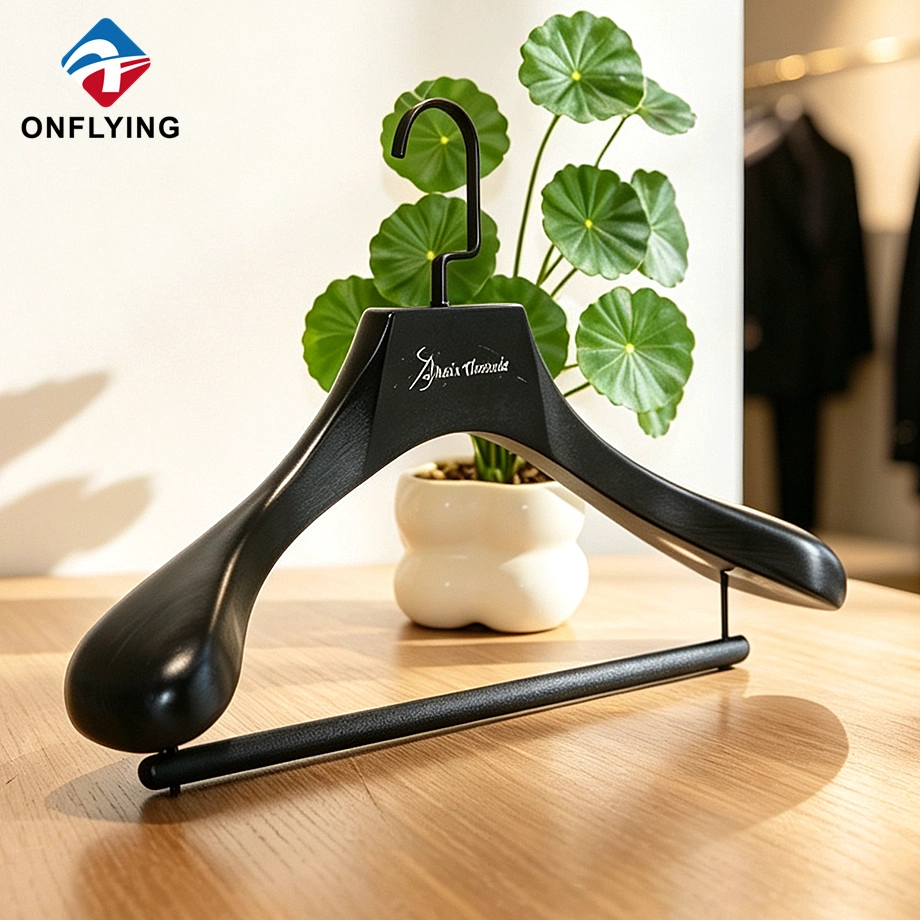 China Custom Men's Clothing Boutique Wide Shoulder Premium Solid Wooden Suit Hanger Supplier China manufacturer
