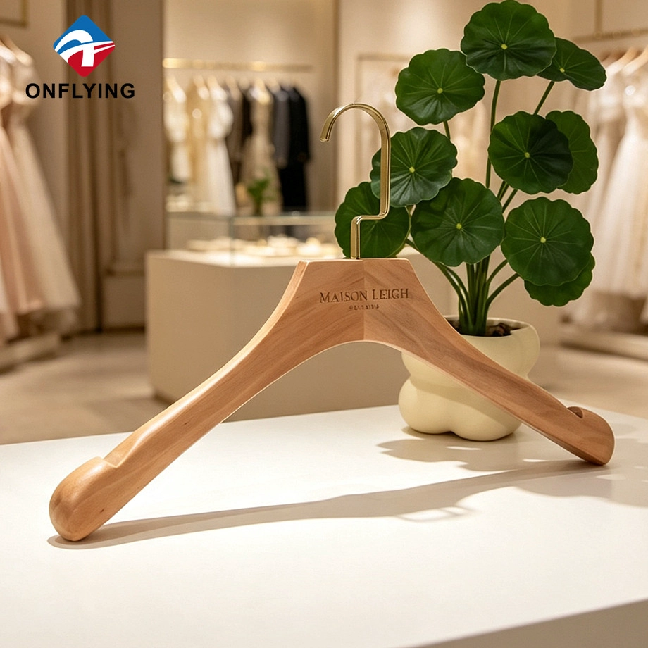 China Elegant Top-grade Dresses Customized Solid Natural Wooden Lady Hanger Factory China manufacturer