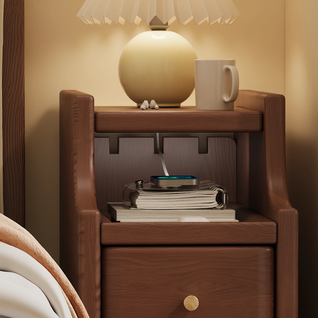 Wholesale solid wood bedside table, bedroom bedside storage cabinet