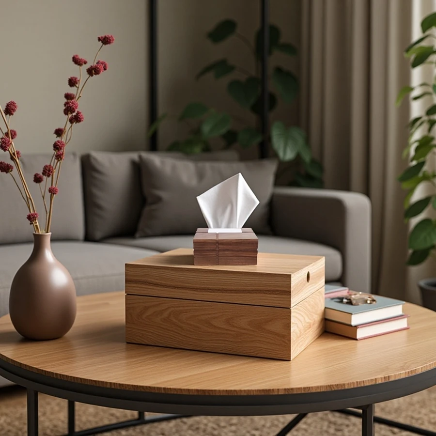 Wholesale Tissue Box Cross Texture Design Wooden Ornament Napkin Box Tissue Holders