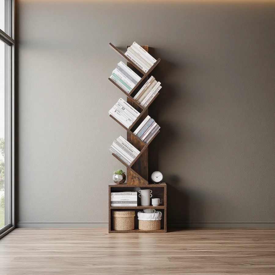 Wholesale Tree Bookshelf Floor Standing Bookcase, Wood Book Storage Rack