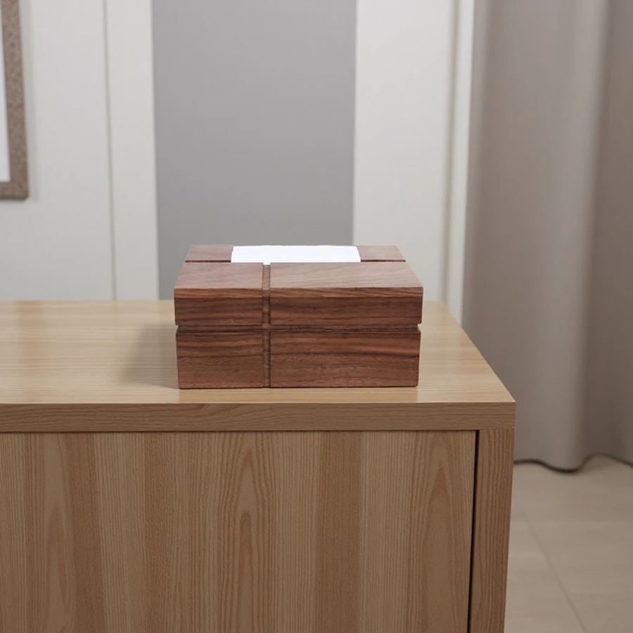 Wholesale Tissue Box Cross Texture Design Wooden Ornament Napkin Box Tissue Holders