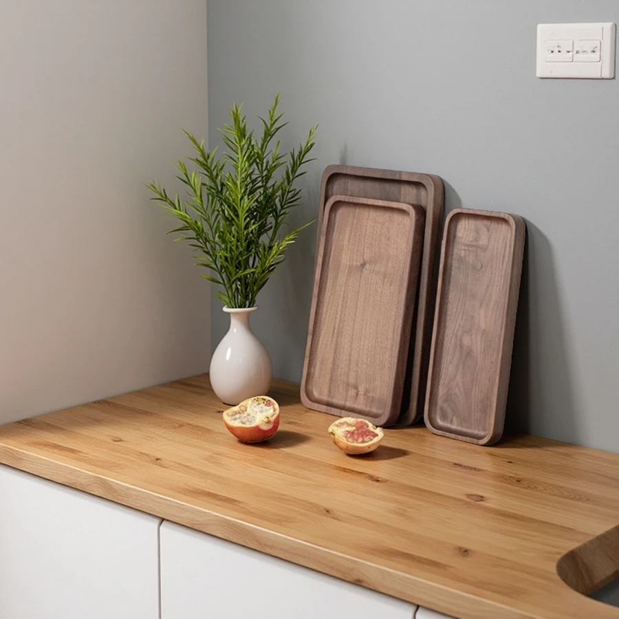 Wholesale Wood Solid Walnut Wood Tray, Wooden Serving Plates, Solid Wood Small Rectangle Platter