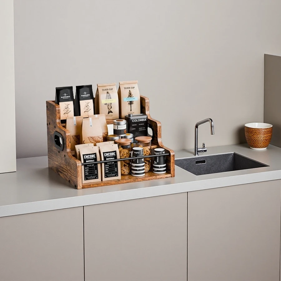 Rak paparan kayu borong, rak penyimpanan botol wain, rak penyimpanan kopi