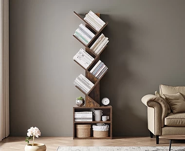 China Wholesale Tree Bookshelf Floor Standing Bookcase, Wood Book Storage Rack manufacturer