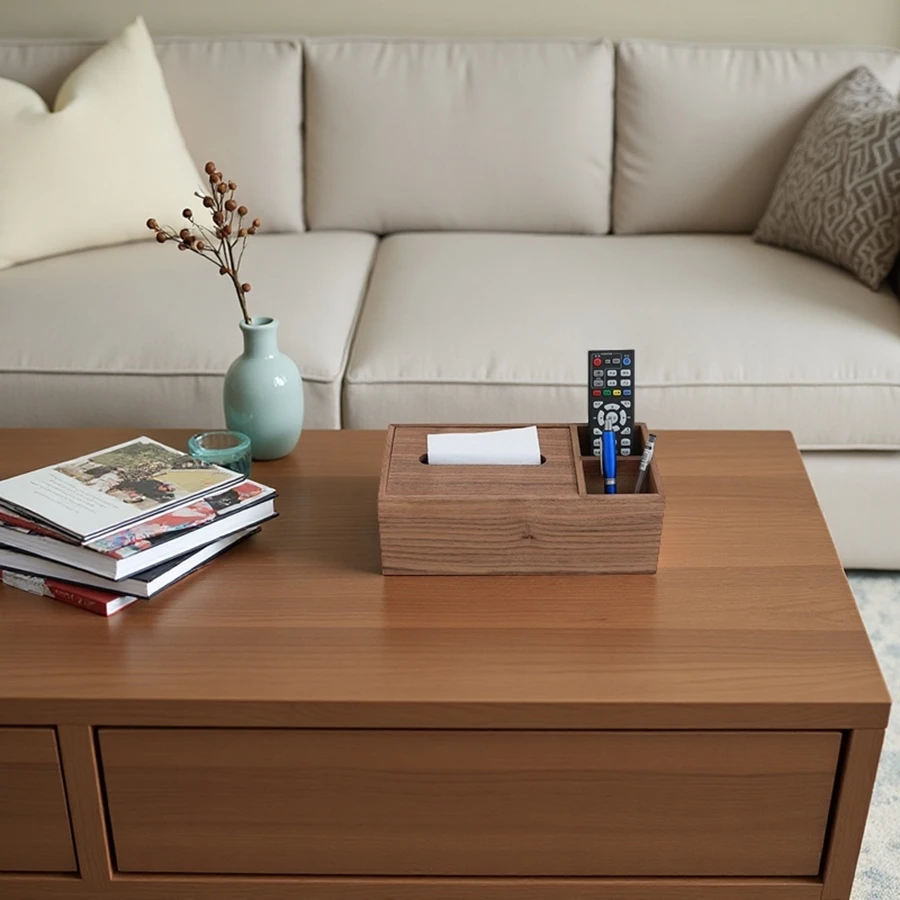 Wholesale Walnut Tissue Box Napkin Dispenser Desk Storage Box Container Desktop Supplies Organisers