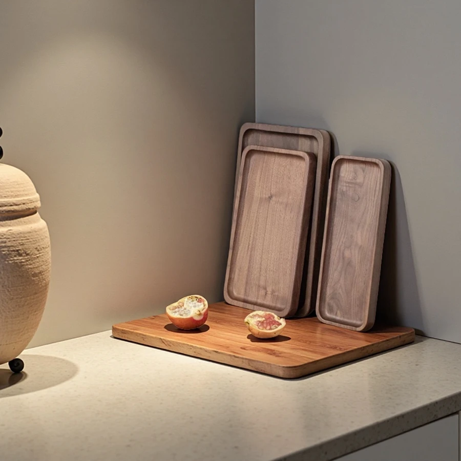 Wholesale Wood Solid Walnut Wood Tray, Wooden Serving Plates, Solid Wood Small Rectangle Platter