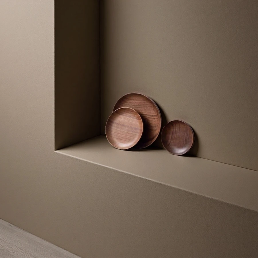 Wholesale Wooden Plate Black Walnut Tableware Round Wooden Tray