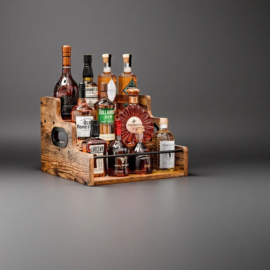 Rak paparan kayu borong, rak penyimpanan botol wain, rak penyimpanan kopi