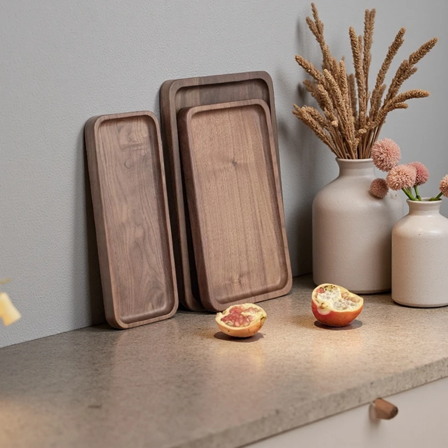 Wholesale Wood Solid Walnut Wood Tray, Wooden Serving Plates, Solid Wood Small Rectangle Platter