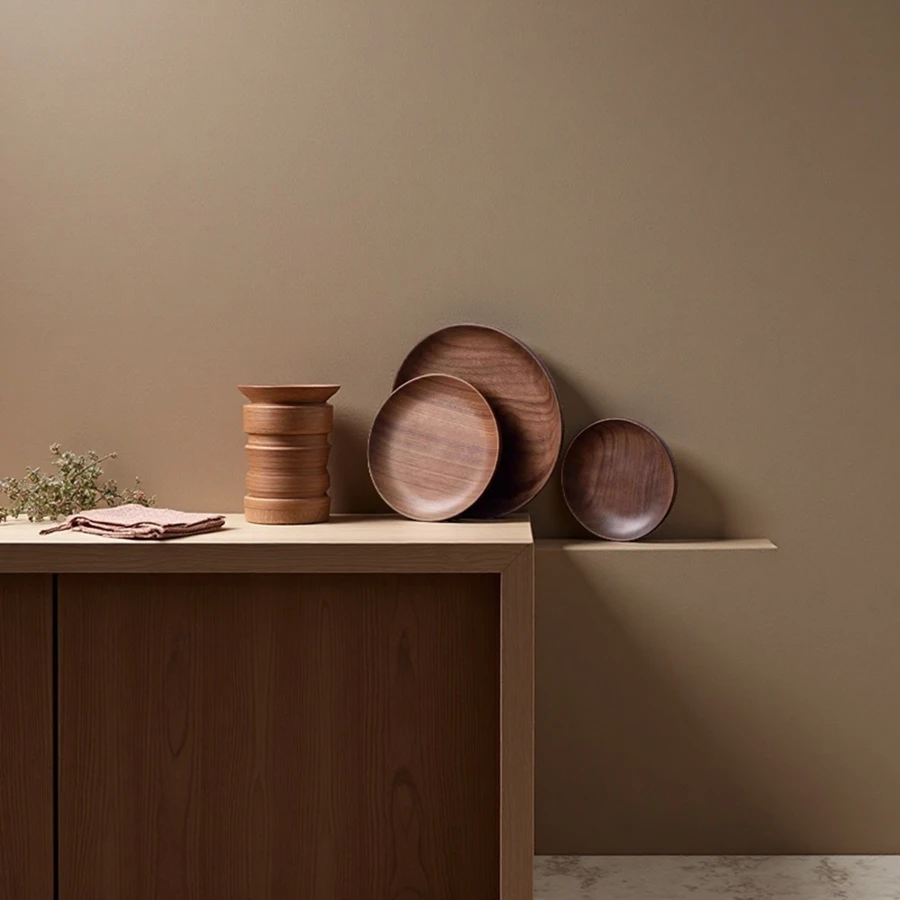 Wholesale Wooden Plate Black Walnut Tableware Round Wooden Tray