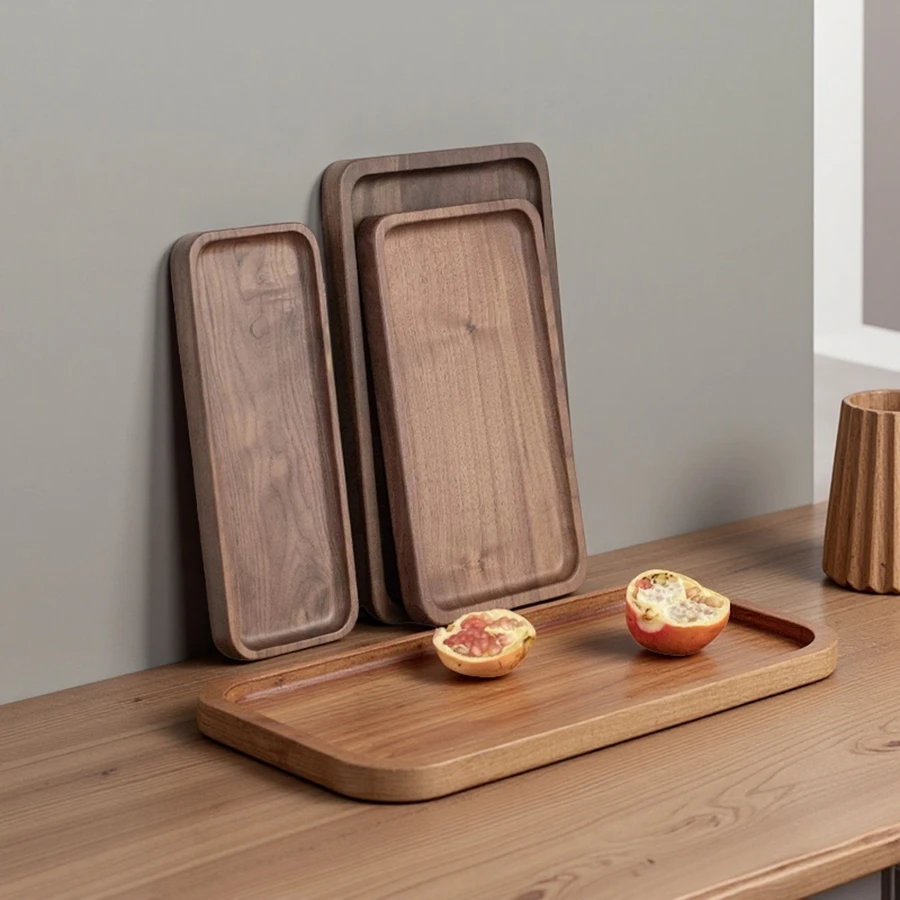 Wholesale Wood Solid Walnut Wood Tray, Wooden Serving Plates, Solid Wood Small Rectangle Platter