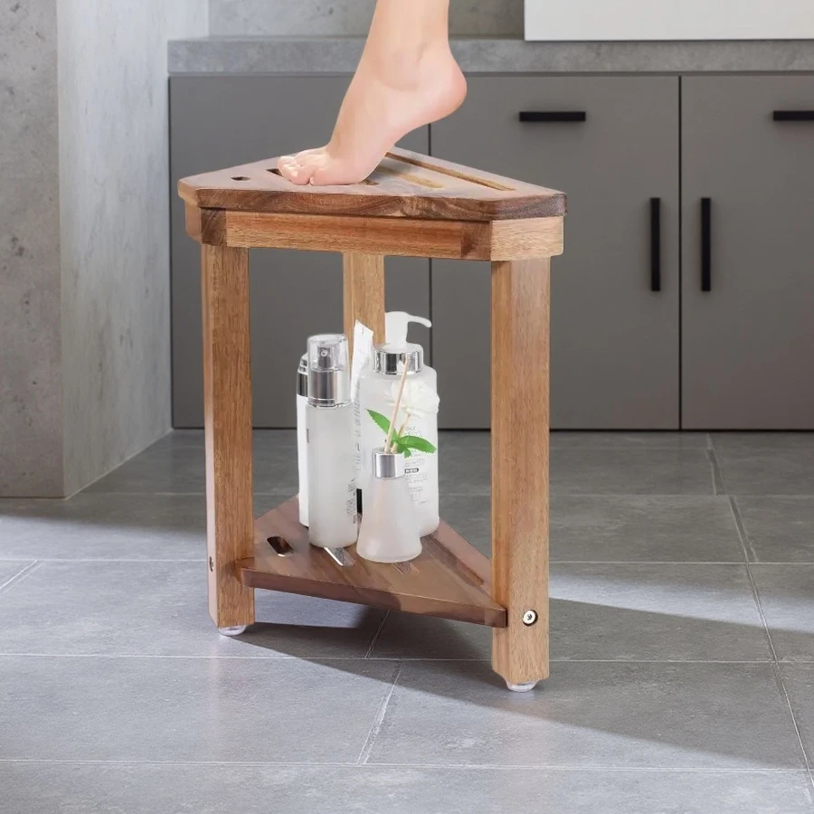 Wholesale Shower Stool, Acacia Wood Foot Rest, Shower Stool with Storage Shelf