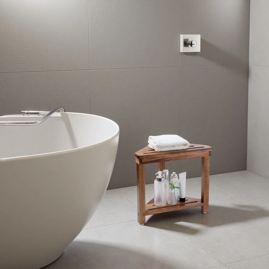 Wholesale Shower Stool, Acacia Wood Foot Rest, Shower Stool with Storage Shelf
