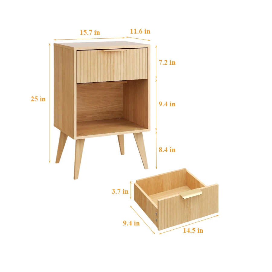 Wholesale Wooden Night Stand with Opening Storage, Wood Bedside Table with Drawer