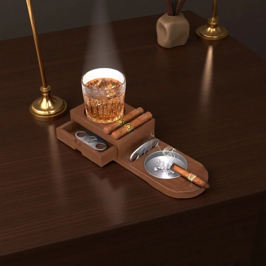 Wholesale Wooden Ashtray, Wooden Cigar Ashtray with Cutter Slot and Humidor