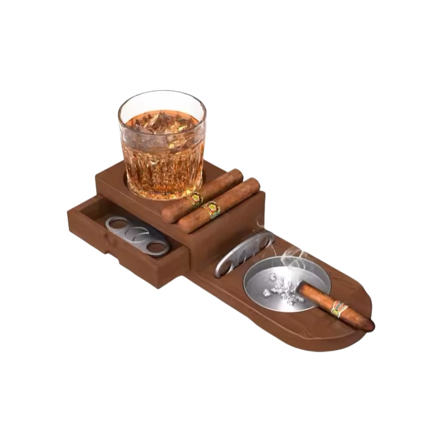 China Wholesale Wooden Ashtray, Wooden Cigar Ashtray with Cutter Slot and Humidor manufacturer