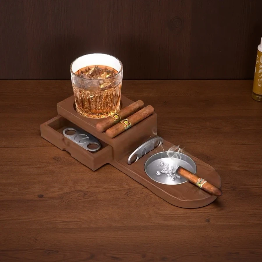 Wholesale Wooden Ashtray, Wooden Cigar Ashtray with Cutter Slot and Humidor