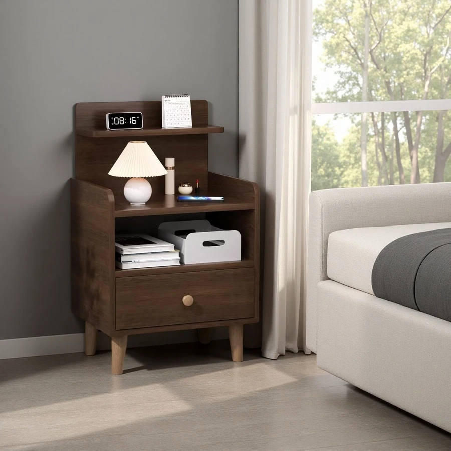 Wholesale Night Stand, Wood Bedside Tables with Drawers and Storage Shelves