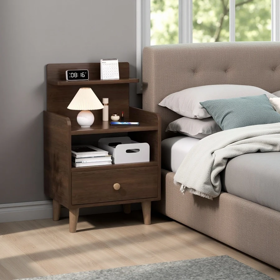 Wholesale Night Stand, Wood Bedside Tables with Drawers and Storage Shelves