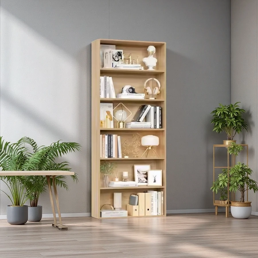 Wholesale Freestanding Display Storage Shelves, 6-Tier Open Bookcase and Solid Wood Bookshelf
