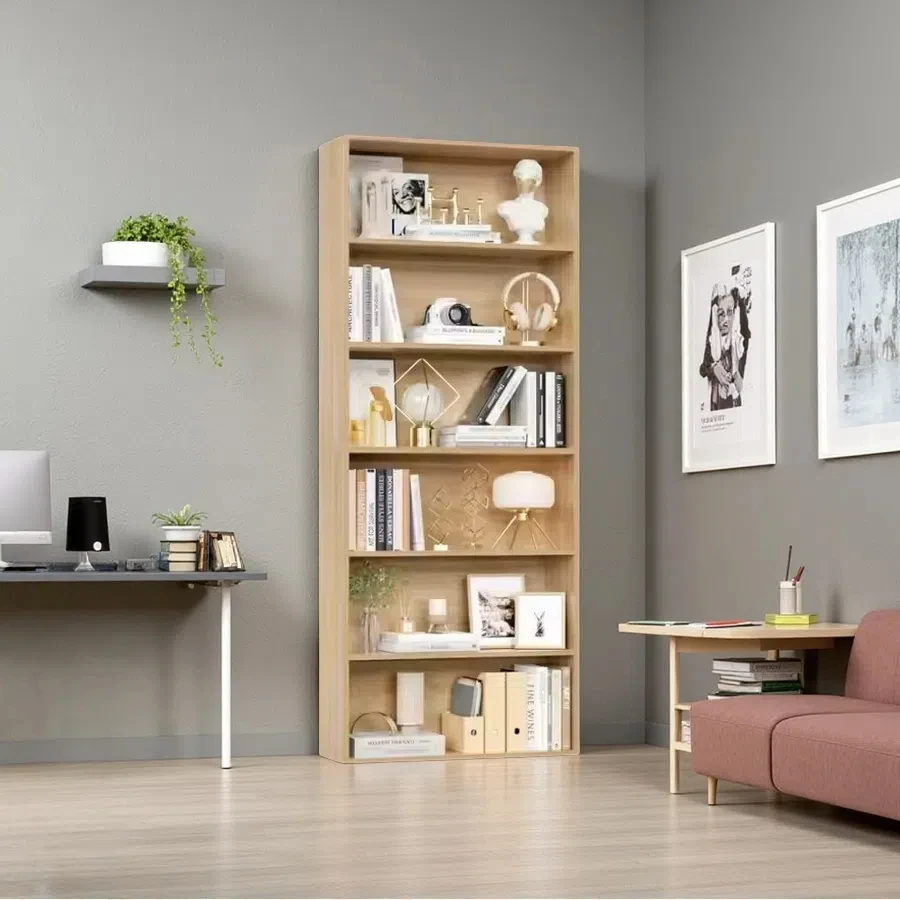 Wholesale Freestanding Display Storage Shelves, 6-Tier Open Bookcase and Solid Wood Bookshelf