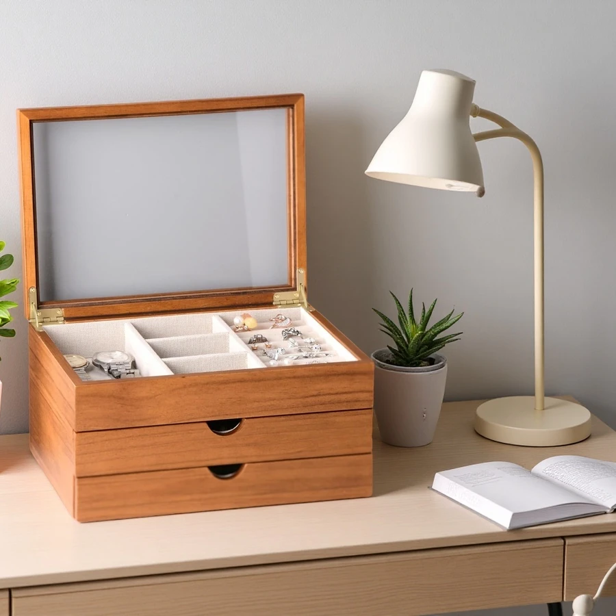 Custom Solid Wood Jewelry Box, 3-Layer Jewelry Organizer for Rings, Earrings, Necklaces and Bracelets