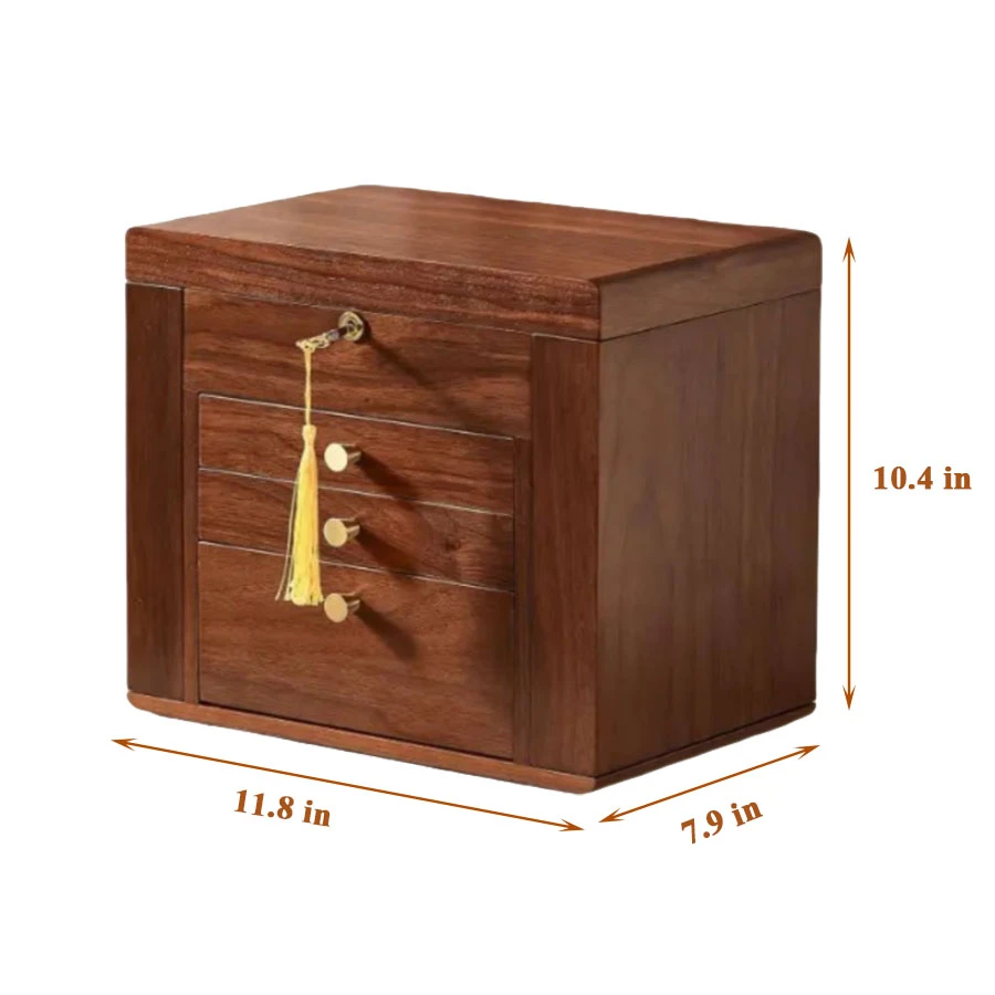 Custom Handmade Black Walnut Wooden Jewelry Box - Solid Wood Organizer with 2 Side Doors and Drawers