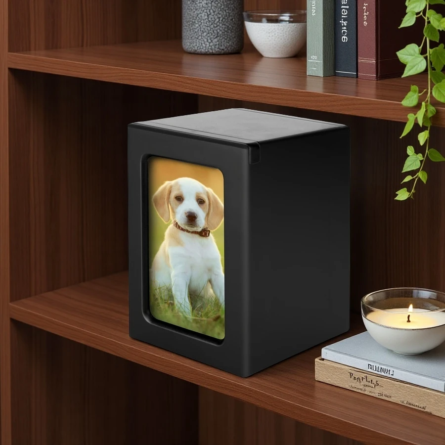 Custom Wooden Pet Memorial Urn with Photo Frame – Personalized Dog Ashes Urn