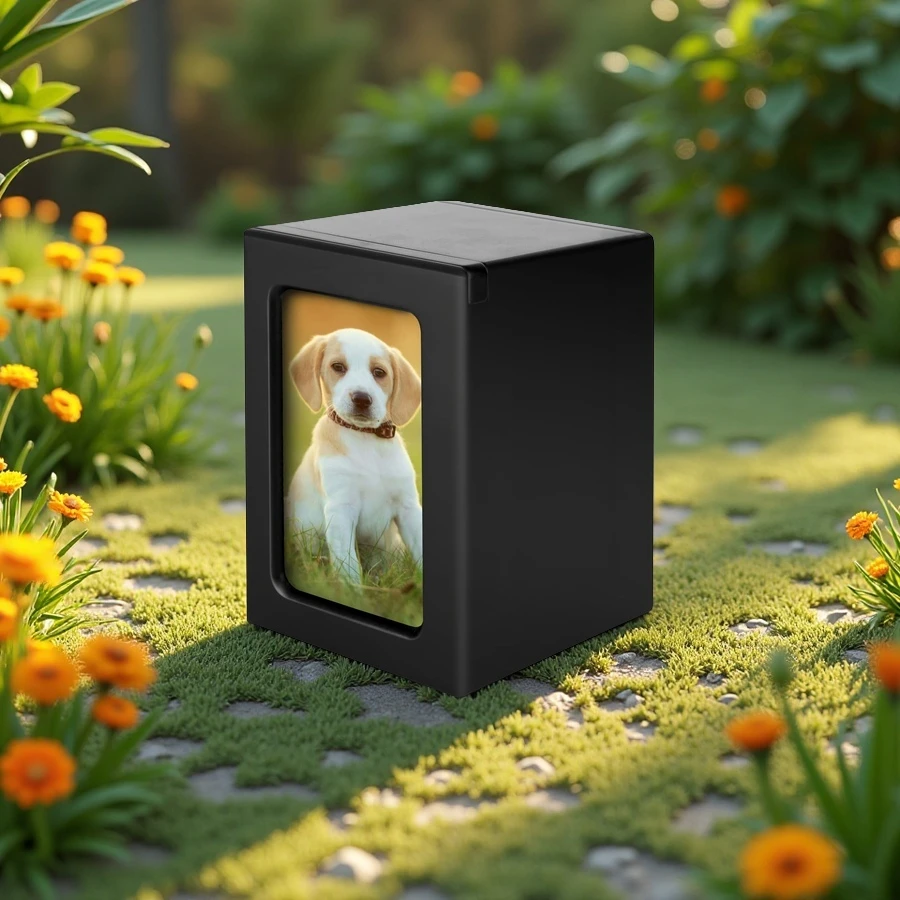 Custom Wooden Pet Memorial Urn with Photo Frame – Personalized Dog Ashes Urn