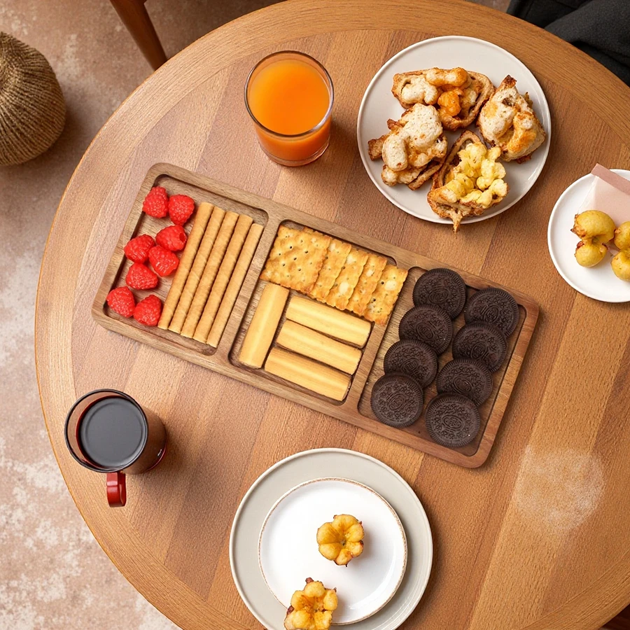 Custom Acacia Wood Tray Christmas Cookies Platters Serving Tray for Party
